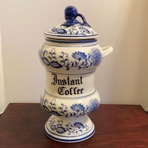 Vintage Blue Onion ceramic instant coffee canister